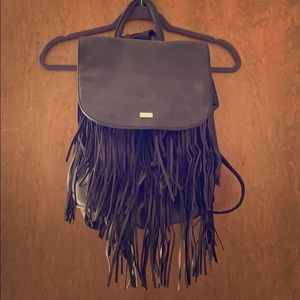 Faux leather fringe backpack